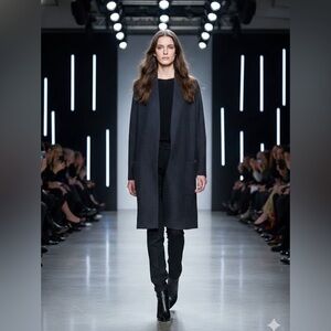 Marc Cain Gray mid length Wool Blend open Jacket with front pockets 6 euc